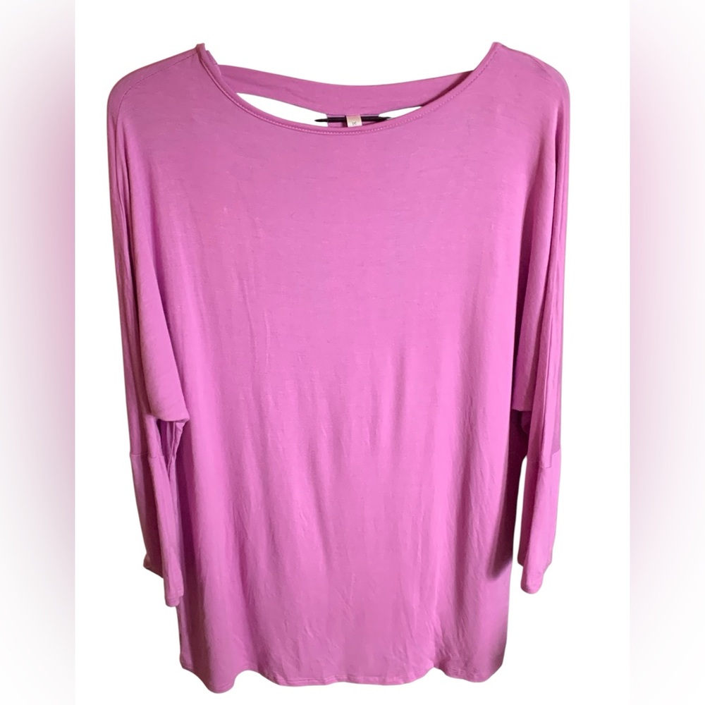 EMERALD Womans Long Sleeve Lilac Tunic Top Cut Out Back Dolman SZ Large Soft